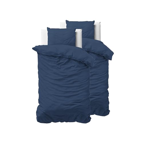 SleepTime 100% Baumwolle Bettwäsche 155cm x 220cm 4teilig Navy Blau - weich & bügelfrei Bettbezüge mit Reißverschluss - einfarbiges Bettwäsche Set mit 2 Kissenbezüge 80cm x 80cm von Sleeptime