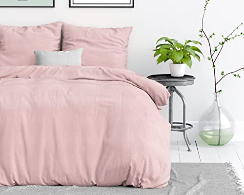 Sleeptime 100% Baumwolle Bettwäsche - Stone Washed - 135 x 200cm - Rosa - Atmungsaktiv und hautfreundlich Bettbezüge mit Reißverschluss - Bettwäsche Set mit 1 Kissenbezüge 80cm x 80cm von Sleeptime