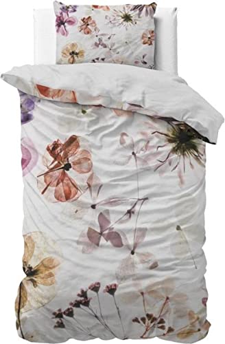 Sleeptime Bettwäsche 2teilig 140cm x 220cm 2teilig weiß - Wunderschöne Blumen - weich & bügelfrei Bettbezüge mit Knopfverschluss - Bettwäsche Set mit 1 Kissenbezüge 60cm x 70cm von Sleeptime