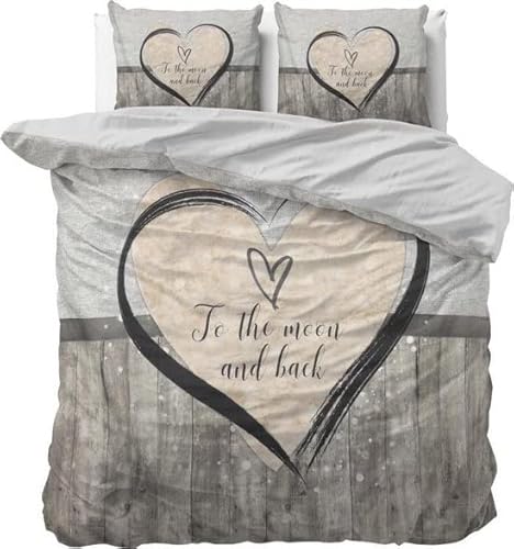 Sleeptime Bettwäsche 3teilig 200cm x 200cm 3teilig braun - Love - weich & bügelfrei Bettbezüge mit Knopfverschluss - Bettwäsche Set mit 2 Kissenbezüge 80cm x 80cm von Sleeptime