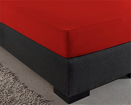 Sleeptime Spannbettlaken 100% Baumwolle - Bettlaken fur Standard Matratzen bis 30cm - Feuchtigkeit absorbierend und temperaturausgleichend - Rot - 200 x 220 cm von Sleeptime