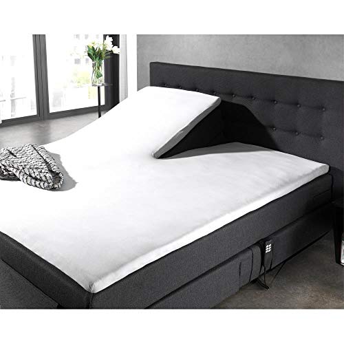 Splittopper Spannbetttuch, 100% Baumwolle, 90cm Schlitztiefe, Matratzen-Split-Spannbetttuch, Weiß 180 x 210 cm von Sleeptime