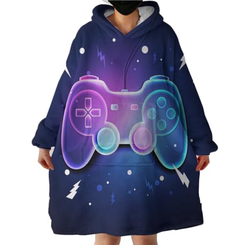 Sleepwish Gamer Tragbare Decke Trippy Sweatshirt für Jungen, Lila Blau, Gaming Übergroße Decke Hoodie mit Sherpa für Teenager, Jugendliche, Jungen, Mädchen (Erwachsene 63"x 39") von Sleepwish