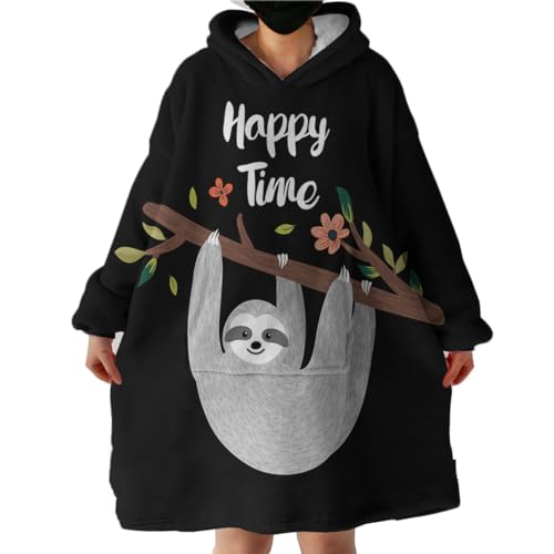 Sleepwish Tragbare Decke, Faultier-Druck, übergroße Decke, Hoodie mit tiefen Taschen, lange Ärmel, weich, bequem, Sweatshirt für Damen und Herren, Teenager, Mädchen, Jungen, (Erwachsene, 160 x 99 cm) von Sleepwish