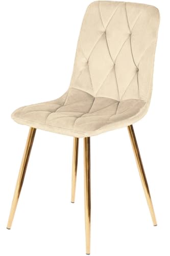 Eleganter Esszimmerstuhl Samt Beige mit goldfarbenen Metallbeinen – Polsterstuhl modern, gepolstert, stabil, Wohnzimmerstuhl für Esszimmer, Küche & Home Office (Beige) von Sleepy shop 24 YOUR PERFECT MATTRESS