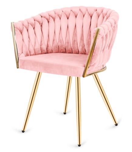 Luxuriöser Samtstuhl mit Steppung & Armlehnen – bequemer Polsterstuhl für Esszimmer, Wohnzimmer oder Büro, glamouröses Design, robuste Metallbeine, verschiedene Farbvarianten (Rosa) von Sleepy shop 24 YOUR PERFECT MATTRESS