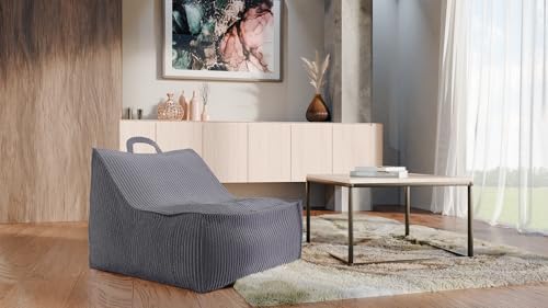 Sleepy shop 24 YOUR PERFECT MATTRESS Kinder Sitzsack aus Cord – Ergonomischer Bean Bag Stuhl mit Tragegriff, Bequemer Bodenstuhl für Kinderzimmer, Beige – Weich & Waschbar 83x50x72 (Grau) von Sleepy shop 24 YOUR PERFECT MATTRESS
