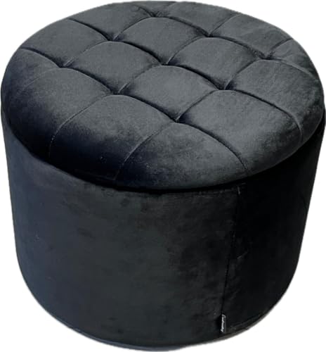 Sleepy shop 24 YOUR PERFECT MATTRESS Schwarzer Samt-Pouf mit Stauraum zum Öffnen – Samt, Glamour-Stil – Fußstütze/Stauraum – Ø50×H38cm – Schwarz von Sleepy shop 24 YOUR PERFECT MATTRESS