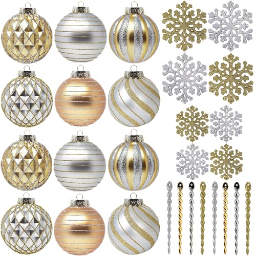 SLEETLY 28pk Gold Silver Christmas Baubles for Tree Decorations - Holiday Xmas Shatterproof Plastic Ball Ornaments, Icicles and Snowflakes Set SLEETLY 28pk Gold Silver Christmas Baubles for Tree Decorations - Holiday Xmas Shatterproof Plastic Ball Ornaments, Icicles and Snowflakes Set von Sleetly