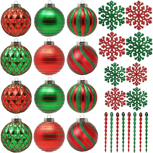 SLEETLY 28pk Red and Green Christmas Baubles for Tree Decorations - Holiday Xmas Shatterproof Plastic Ball Ornaments, Icicles and Snowflakes Set SLEETLY 28pk Red and Green Christmas Baubles for Tree Decorations - Holiday Xmas Shatterproof Plastic Ball Ornaments, Icicles and Snowflakes Set von Sleetly