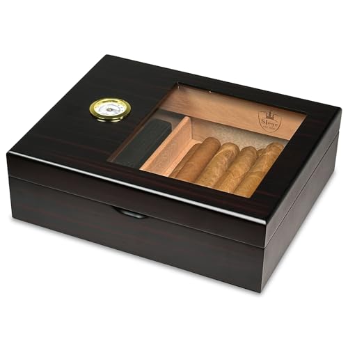 Slege Zigarren Humidore,Humidor-Zigarren,Glasplatte,Spanische Zeder Zigarrenbox,mit Zigarrenbefeuchter,Hygrometer,Teiler, Kuba Zigarren Zubehör,Männer Geschenk (10-30 zigarren) von Slege
