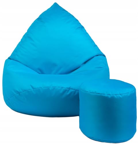 Slevobox Sitzsack mit Hocker Blau 112x82x82cm - XXL Sitzsack Erwachsene mit Füllung - Sitzsack Kinder - Schlafzimmer und Wohnzimmer Möbel - Outdoor Sitzsack XXL - Indoor Sitzsäcke - Bean Bag von Slevobox