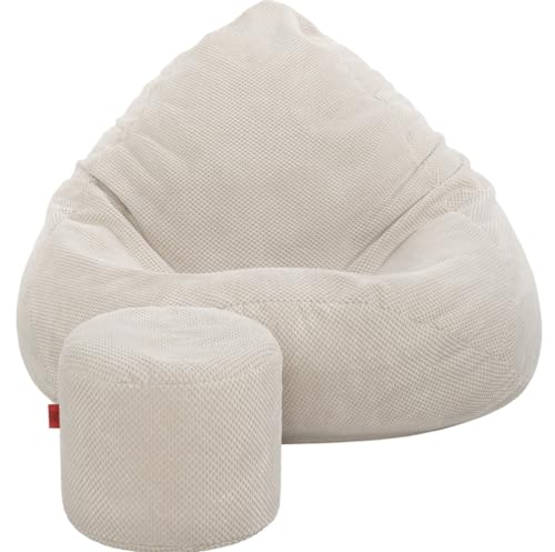 Slevobox Sitzsack mit Hocker Beige 95x95x120 cm - XXL Sitzsack Erwachsene mit Füllung - Schlafzimmer und Wohnzimmer Möbel - Samt Indoor Sitzsäcke - Bean Bag - Lounge Sessel von Slevobox