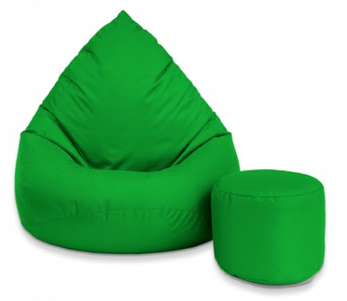 Slevobox Sitzsack mit Hocker Dunkelgrün 112x82x82 cm - XXL Sitzsack Erwachsene mit Füllung - Schlafzimmer und Wohnzimmer Möbel - Indoor Sitzsäcke Wasserdicht - Lounge Sessel - Bean Bag von Slevobox