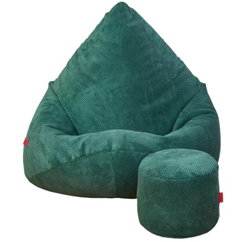 Slevobox Sitzsack mit Hocker Flaschengrün 95x95x120 cm - XXL Sitzsack Erwachsene mit Füllung - Schlafzimmer und Wohnzimmer Möbel - Samt Indoor Sitzsäcke - Bean Bag - Lounge Sessel von Slevobox