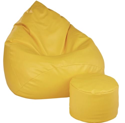 Slevobox Sitzsack mit Hocker Gelb 95x95x120 cm - XXL Sitzsack Erwachsene mit Füllung - Bean Bag - Schlafzimmer und Wohnzimmer Möbel - Indoor Sitzsäcke Öko-Leder - Lounge Sessel von Slevobox