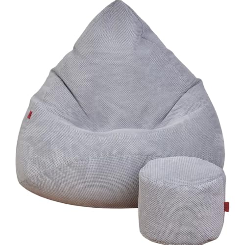 Slevobox Sitzsack mit Hocker Grau 95x95x120 cm - XXL Sitzsack Erwachsene mit Füllung - Schlafzimmer und Wohnzimmer Möbel - Samt Indoor Sitzsäcke - Bean Bag - Lounge Sessel von Slevobox