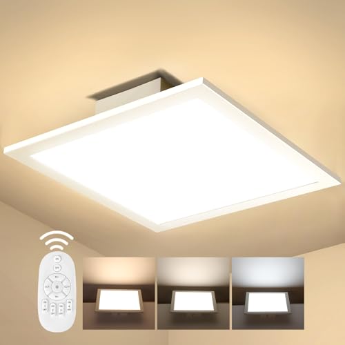 Slevoo Dimmbar LED Deckenleuchte Flach, 20W Modern Deckenlampe mit Fernbedienung, Farbtemperatur 2700K-6500K einstellbar Panel Lampe für Küche Wohnzimmer Schlafzimmer Flur, 30x30CM Weiß von Slevoo