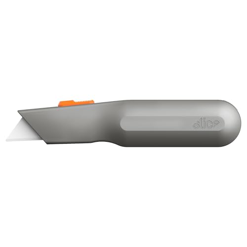 Slice 10490 Cuttermesser mit Metallgriff • Profi Cutter Sicherheitsmesser mit Trapezklinge • Manuelle Klingenverstellung mit 3 Schnitttiefen • Rostfreie Keramikklinge • Trapezmesser von Slice