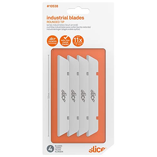Slice 10538 | 4 Industrieklingen abgerundet | 12cm Kantenlänge | Für Slice Industrie-Cuttermesser | Schützt vor versehentlichen Verletzungen von Slice
