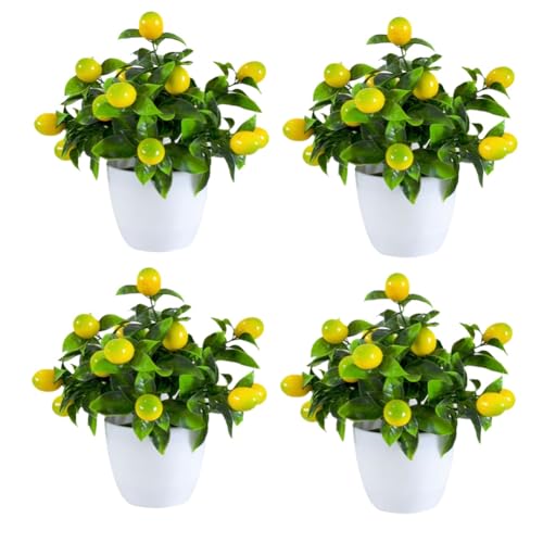 Slicooken 4 Pack Artificial Topf Lemon Mini Fake Plant f¨¹r Innenh?User im Freien im Freien im Freien von Slicooken