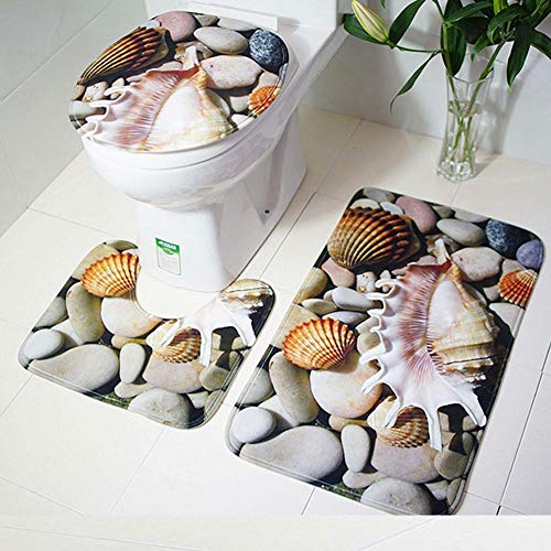 SlimpleStudio Badematte Badematten Badezimmer Sets Badezimmer Griffige Blue Ocean Art Sockel Teppich +Deckel WC-Abdeckung+Badmatte Set-3 440MMx750MM Badteppich (Color : 3, Size : 440MMx750MM) von SlimpleStudio