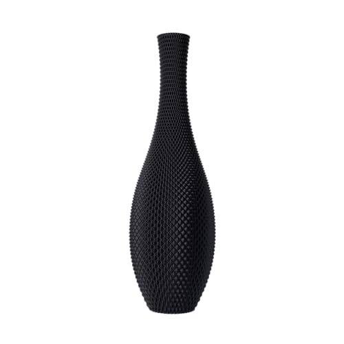 SLIMPRINT Vase Emerald, Matt Schwarz, D19 x H60 cm, Hohe Dekovase mit Geometrischen Motiv für Pampasgras, Recycelter Kunststoff von Slimprint