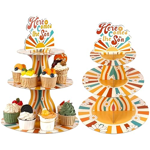 Here Comes the Son Baby Shower Decorations Cupcake Stand 3 Tier Baby Shower Cupcake Stand Here Comes the Son Baby Shower Supplies for Boho Baby Shower Gender Reveal Birthday Party Supplies von Sliner