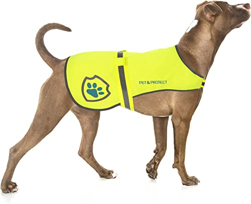 Reflektierender Hundemantel für Sicherheit - ideale Hundeweste für hohe Sichtbarkeit beim Gehen, Joggen oder Training - Größen für kleine, mittelgroße und große Rassen 7,3 - 59 kg (groß), Neongelb von SlipDoctors