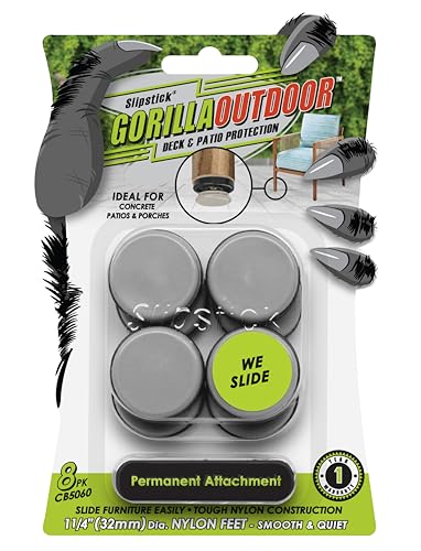 Gorilla Möbelgleiter für den Außenbereich, 3,8 cm, Stuhlgleiter, Bodenschoner (8 Stück) Schraubbare Nylon-Möbelgleiter zum Schieben auf Außen- und Innenböden von Slipstick