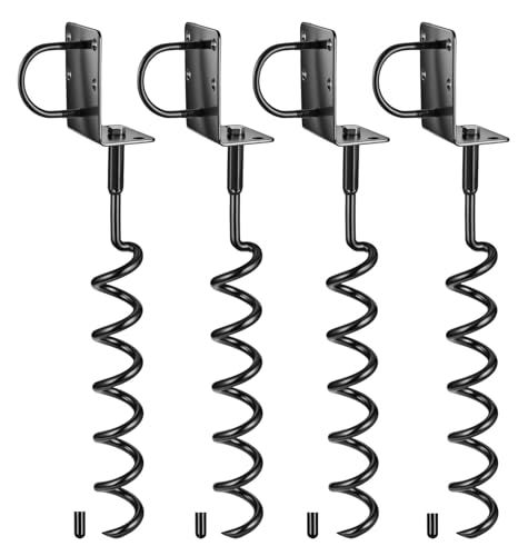 Sliridog Robuste Trampolinanker (4er-Pack), schwarze spiralförmige Erdspieße, gebaut für hohe Windbeständigkeit (schwarz, 4 Stück, 50,8 cm) von Sliridog