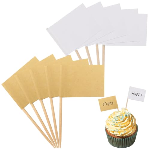 100 Stück Leere Zahnstocher Flaggen Käse Marker Cupcake Topper Flaggen Kennzeichnung für Party Kuchen Lebensmittel Buffet Käseplatte Vorspeisen Buffet Schilder zum Beschriften von Sliverdew