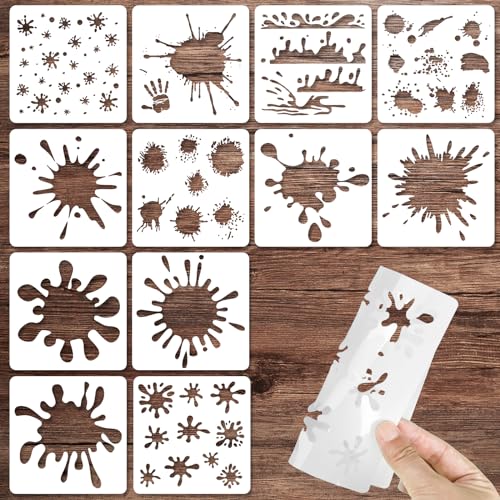 12 Stück Fleck und Splatter Schablonen,Graffiti Tropfen Sterne Schablonen wiederverwendbare Graffiti Schablonen Tie Dye Schablonen DIY Kunst Malerei Schablonen für Malerei (15 x 15cm) von Sliverdew