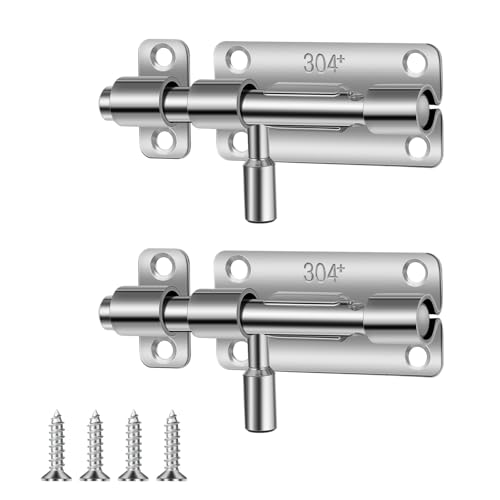 2 Stück Edelstahl Türriegel Kleiner Riegelschloss Schiebeschloss Bolzenriegel Verschluss Riegel, Verriegelung Schieberiegel Sicherheitstürriegel für Badezimmer Schuppen Schlafzimmer Ca. 4 Zoll, Silber von Sliverdew