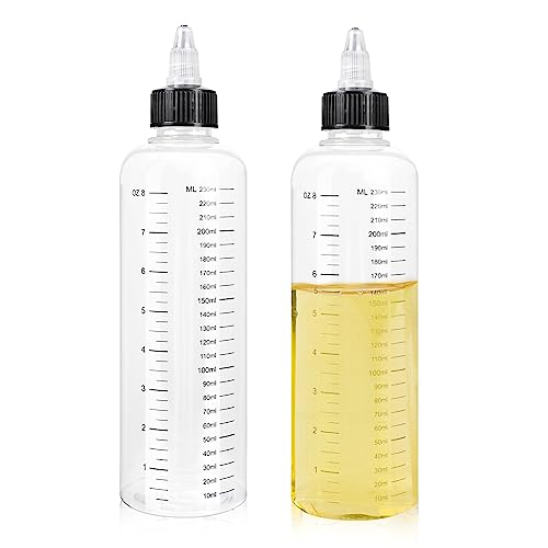 2 Stück Quetschflasche 250ml Squeeze Flasche mit Skala klare Ölspender Flaschen mit Spitzenkappe Mehrzweck Plastikflasche für flüssige Gewürze sauce Öl Soja Essig von Sliverdew