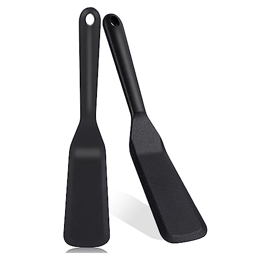 2 Stück Silikon Spatel Schwarz Pfannenwender Antihaft Kochspatel 25x5 cm Omelett Spatel Hitzebeständig Pfannkuchen Spatula für Burger Ei Pizza Steak Crepes von Sliverdew