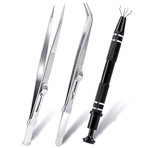 3 Stück Diamant Locking Pins Schmuck Pinzette Diamant Halter Pick up Tool Edelstahl Pinzette Kit Prong Klaue Pinzette Abgewinkelte Grabber für Stein Diamant von Sliverdew