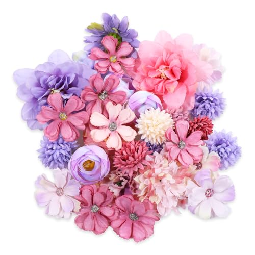 30 Stück Kunstblumen Köpfe Blumenköpfe Deko Köpfe, Klein Blüten Künstlich Blütenköpfe, Künstliche Blumen Mini Seidenblumen for Home Decor DIY Brautstrauß Deko Scrapbooking-Lila von Sliverdew