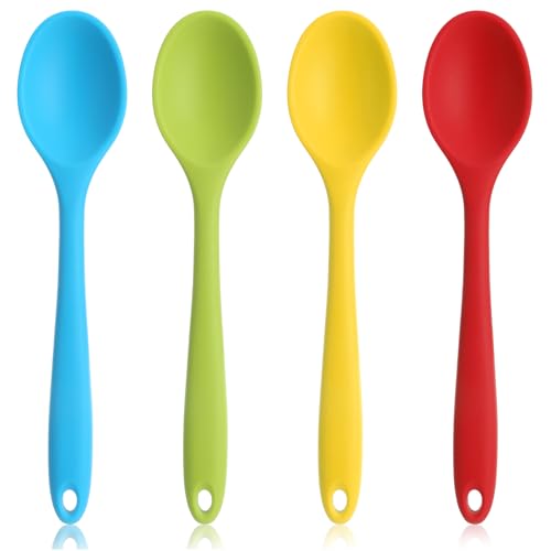 4 Stück Silikon Löffel, Bunte Silikonlöffel, Antihaft-Küchenlöffel, Klein Rührlöffel, Kochlöffel, Servierlöffel, Backen Rühren Mixing Tools zum Rühren und Mixen (Rot Grün Gelb Blau) von Sliverdew