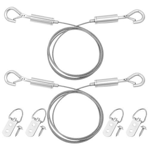 Bilder Aufhängen Schnur Verstellbare Fotoseil Bildaufhänge Set Drahtseil mit Ösen 2m × 1,5mm Edelstahlseil Aufhängedraht mit Haken zum Aufhängen von Spiegel, Bilderrahmen, Lichtlam (2 Stück) von Sliverdew
