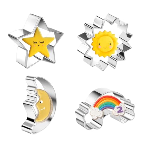 Edelstahl Ausstechformen Set, 4 Stück keksausstecher glatte Sonne und Mond Ausstechform Plätzchenausstecher fondant ausstecher für brot und gemüse Geburtstag Deko von Sliverdew