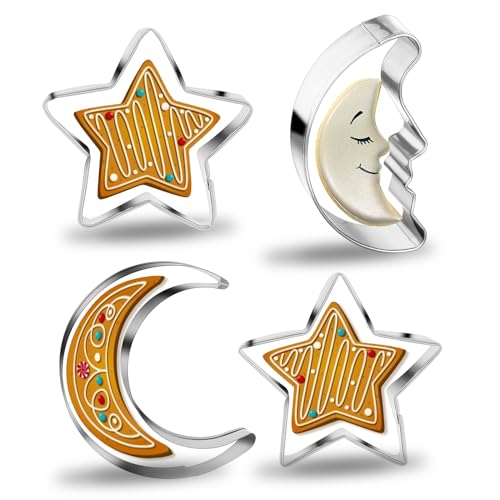 Metall-Keksausstecher, 4 Stück Stern und Mond Ausstechformen aus Edelstahl, Obstausstechformen, Mini-Ausstechformen-Set Eid Mubarak/islamisches Gebäck, Kuchen, Fondant, Dekoration für Backen, Metall-Keksausstecher, 4 Stück Stern und Mond Ausstechformen aus Edelstahl, Obstausstechformen, Mini-Ausstechformen-Set Eid Mubarak/islamisches Gebäck, Kuchen, Fondant, Dekoration für Backen, von Sliverdew
