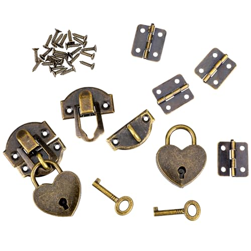 Schnappverschluss in Antik-Bronze, 27 x 30 mm, Mini-Box-Scharniere und Liebesschlösser mit Schlüsseln, dekorative Schlossschnalle mit Schrauben für Schmuck, Holzkiste und Bastelarbeiten, 2 Stück Schnappverschluss in Antik-Bronze, 27 x 30 mm, Mini-Box-Scharniere und Liebesschlösser mit Schlüsseln, dekorative Schlossschnalle mit Schrauben für Schmuck, Holzkiste und Bastelarbeiten, 2 Stück von Sliverdew