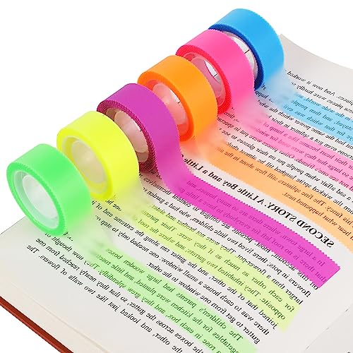 Sliverdew 6 Rollen Highlight Klebeband Fluoreszierende Farbiges Masking Tape 10m x18mm Bunt Gewebeband Transparente Notizzettel Dekrativer Klebeband für Lehrer Schüler von Sliverdew