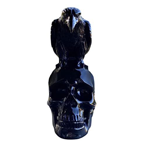 Raben-Statue | Rabe auf Schädel-Halloween-Wohnkultur,Schwarze Krähe, die auf eine makabren Schädel sitzt, dekorative Figur, kreative Blumenschädel-Desktop-Verzierung von Sloane