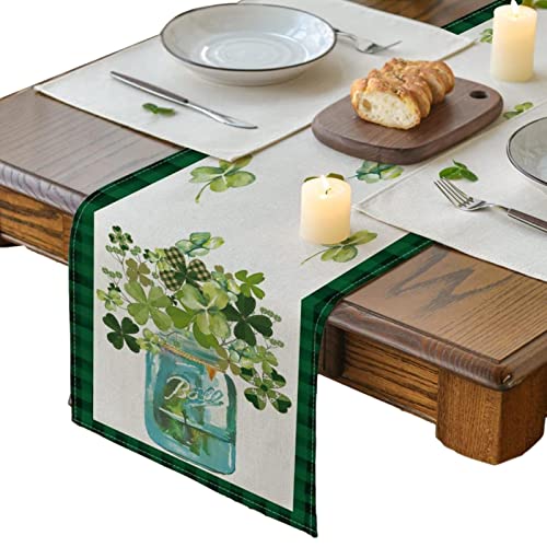 Sloane St. Patrick's Day Tischläufer - Tischläufer mit Kleeblatt-Kleeblattdruck zum St. Patrick's Day,13'' x 72'' Tischläufer Tischdecke Tischdecke für Essen, Urlaub, Couchtisch von Sloane