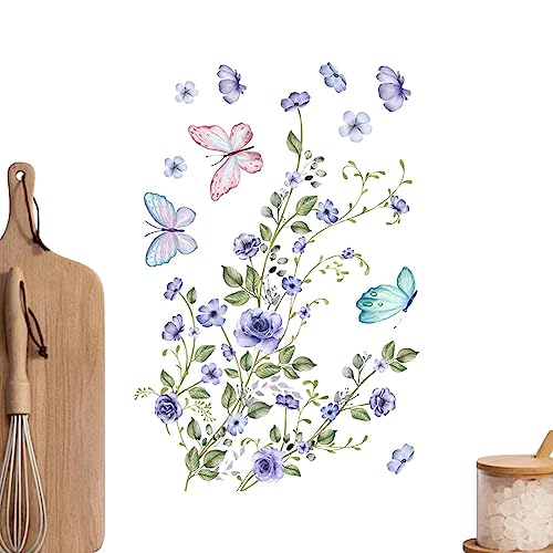 Sloane Toilettendeckel-Aufkleber,Niedlicher Cartoon-Blumen-Pflanzen-Schmetterlings-Aufkleber | Mehrzweck-WC-Toilettensitz-Aufkleber, Hintergrund, Wanddekoration, Aufkleber, Badezimmer-Wandaufkleber von Sloane