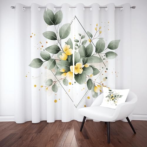 Eukalyptus Verdunklungsvorhang ösen,Pflanzen Blätter Gardinen Blickdicht 2er Set, Modern Geometrie Schlafzimmer vorhange, kinderzimmer Wohnzimmer 2er Set,210x132 von Slojtdd