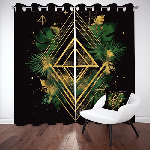 Monstera Diamant Verdunklungsvorhang ösen,Tropisch Blätter Gardinen Blickdicht 2er Set, Modern Luxus Chic Schlafzimmer vorhange, kinderzimmer Wohnzimmer 2er Set,210x132 von Slojtdd