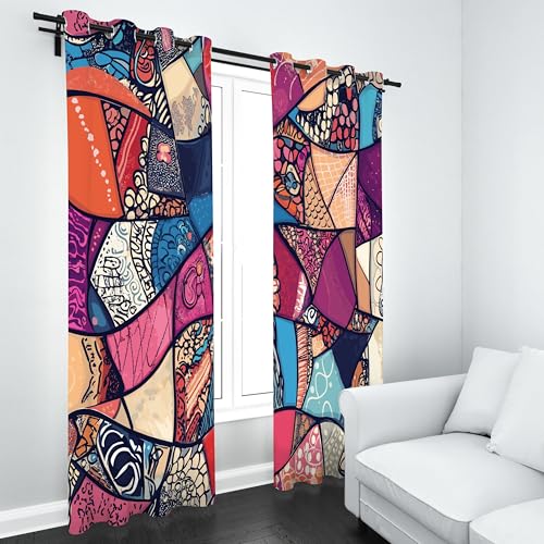 Slojtdd Boho Indien Patchwork Verdunklungsvorhang ösen,Vintage Ethnisch Gardinen Blickdicht 2er Set, Exotisch Geometrie Schlafzimmer vorhange, kinderzimmer Wohnzimmer 2er Set,210x132 Slojtdd Boho Indien Patchwork Verdunklungsvorhang ösen,Vintage Ethnisch Gardinen Blickdicht 2er Set, Exotisch Geometrie Schlafzimmer vorhange, kinderzimmer Wohnzimmer 2er Set,210x132 von Slojtdd